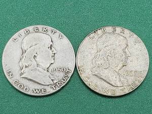 lot 72 image: 2 Franklin Half Dollars--90% Silver