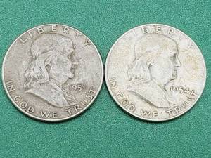 lot 75 image: 2 Franklin Half Dollars--90% Silver