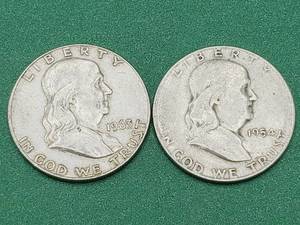 lot 76 image: 2 Franklin Half Dollars--90% Silver