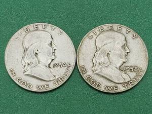 lot 79 image: 2 Franklin Half Dollars--90% Silver