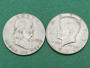 lot 82 image: 2 90% Silver Half Dollars--Franklin & Kennedy