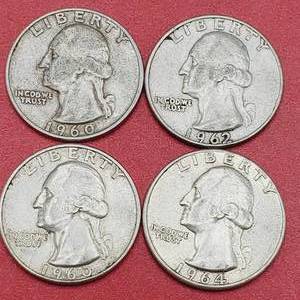 lot 85 image: 4 Washington Quarters--90% Silver