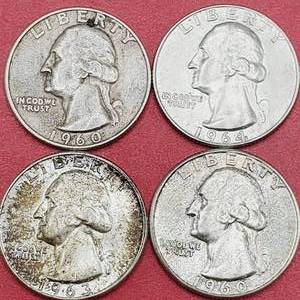 lot 87 image: 4 Washington Quarters--90% Silver