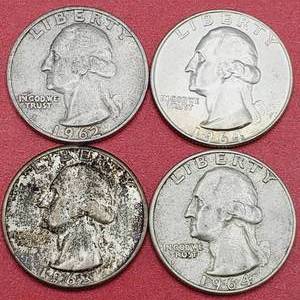 lot 88 image: 4 Washington Quarters--90% Silver