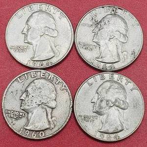 lot 89 image: 4 Washington Quarters--90% Silver