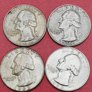 lot 90 image: 4 Washington Quarters--90% Silver