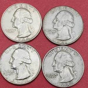 lot 91 image: 4 Washington Quarters--90% Silver