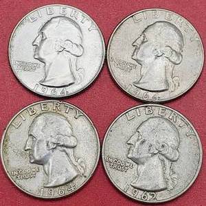 lot 92 image: 4 Washington Quarters--90% Silver
