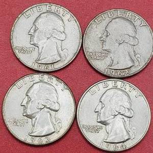 lot 93 image: 4 Washington Quarters--90% Silver