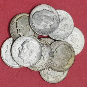 lot 95 image: 10 Rossevelt Dimes--90% Silver