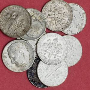 lot 97 image: 10 Rossevelt Dimes--90% Silver