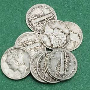 lot 100 image: 10 Mercury Dimes--90% Silver