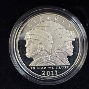 lot 122 image: 2011-P Proof United States Army Commemorative Silver Dollar - US Mint