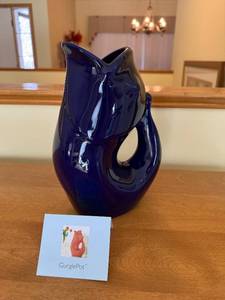 lot 3 image: GurglePot Blue Ceramic Fish Pitcher Vessel - Dishwasher Safe, Made in China