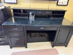 lot 25 image: Martin Black Desk with Glass Top, Hutch