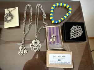 lot 64 image: Dalsmycken Nickel-Plated Jewelry - 6-Piece Lot Pendants & Beaded Bracelet (Sweden)