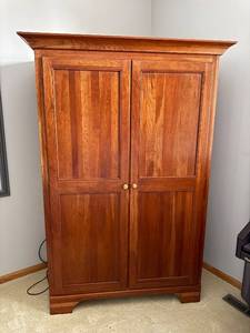 lot 71 image: Wardrobe Armoire - Oak Finish, Double Doors, Interior Shelves - Contents NOT included