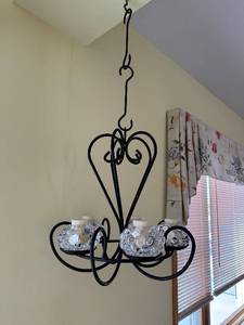 lot 303 image: Black Wrought Iron Crystal Chandelier Candle Holder - 4-Light With Glass Orb Shades