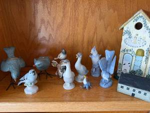 lot 305 image: Porcelain Bird Figurines West Germany Vintage Decor & Cottage Birdhouse