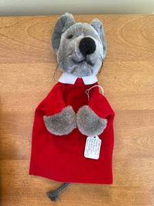 lot 308 image: Steiff Hand Puppet Mouse - Grey Plush with Red Tunic & White Collar