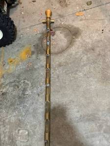 lot 9 image: Antique Brass Grain Sampling Probe - Open-Handle, Double-Tube