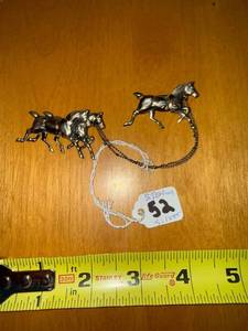 lot 98 image: Sterling Silver Running Horses Pendant - Double Horse Charms on Chain