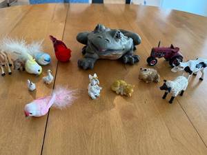 lot 361 image: Large Frog Figurine & Farm Animal Miniatures with Red Tractor Toy Set