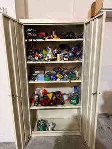 lot 421 image: Metal Storage Cabinet - Assorted Hardware, Fasteners & Tools