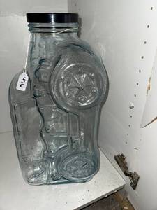 lot 450 image: Car-Shaped Glass Bottle Decanter - Blue Tint, Black Cap