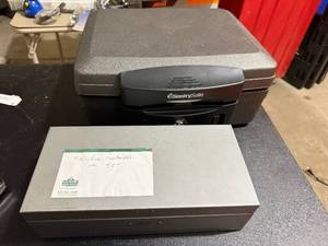 lot 453 image: SentrySafe Deposit Safe with Key Lock & Gray Metal Cash Safe (Lot of 2)