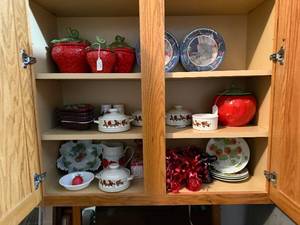 lot 467 image: Clay Art Strawberry Pattern Stoneware Set - Dishwasher Safe, Not Oven Safe, Made in China