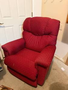 lot 484 image: Armchair - Red Fabric with Dotted Pattern, Plush Cushions, Used