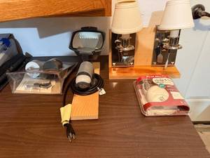 lot 490 image: Wall Sconces Pair - Beige Fabric Shades