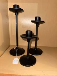 lot 524 image: Black Metal Candlestick Holders Set of 3 - Tall, Medium & Small