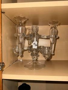 lot 525 image: Crystal Glass Candelabra - Vintage 4-Arm Centerpiece