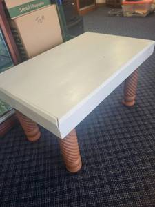 lot 106 image: White Wooden Table with Spiral Legs 33x21 Inches