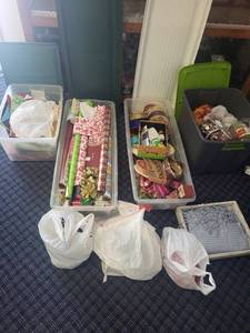 lot 107 image: Large Collection of Holiday and Gift Wrap Supplies with Storage Bins