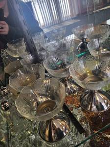 lot 127 image: Set of Vintage Etched Glass Sherbet Cups with Silver Bases