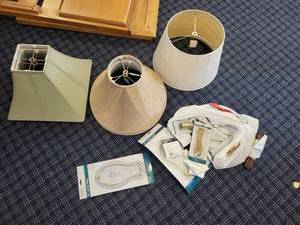 lot 150 image: Assortment of 5 Lampshades with Lamp Hardware and Parts