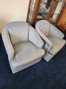 lot 154 image: Pair of Upholstered Swivel Lounge Chairs