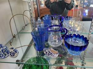 lot 166 image: Collection of Blue and White Art Glassware and Porcelain Decor