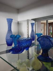 lot 170 image: Collection of Blue Hobnail Glass Decorative Pieces