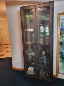 lot 176 image: Glass Door Display Cabinet with Dark Wood Finish