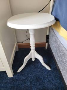 lot 190 image: White Wooden Accent Table with Pedestal Base, 24 Inch Height