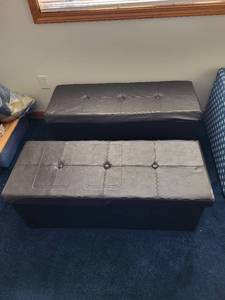 lot 198 image: Set of 2 Black Faux Leather Storage Benches