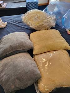 lot 203 image: Assorted Decorative Throw Pillows and Quilted Blankets Collection