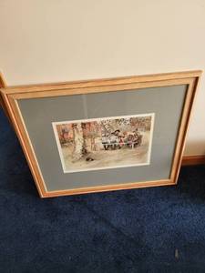 lot 207 image: Framed Art Print of Children at Picnic Table by Elsa Beskow, 29x25 Inches