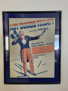 lot 210 image: Framed Sheet Music Poster - Any Bonds Today by Irving Berlin