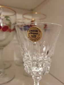 lot 211 image: Collection of Vintage Cristal dArques and Hand-Painted Wine Glasses