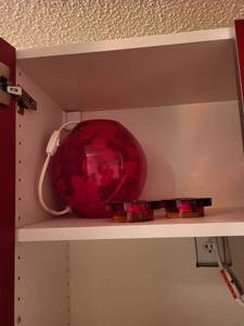 lot 216 image: Modern Red Globe Table Lamp with Acrylic Coasters Set